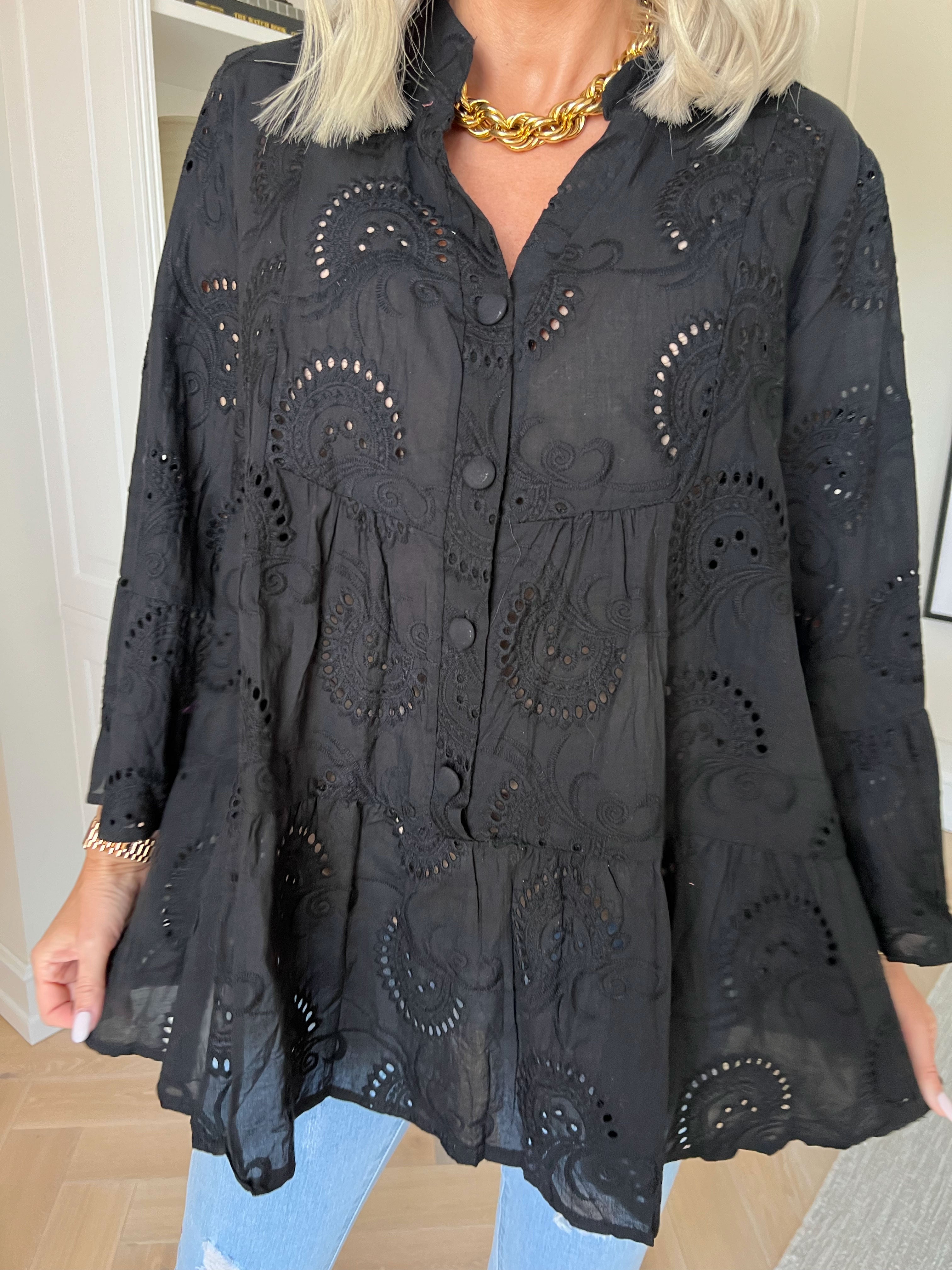 Benti Shirt - Tunika i viskose med broderie anglaise